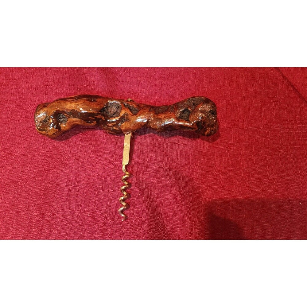 VTG 1980’s Gnarled German Grape Vine Wood Cork Screw Wine Opener Hand Crafted 7”
